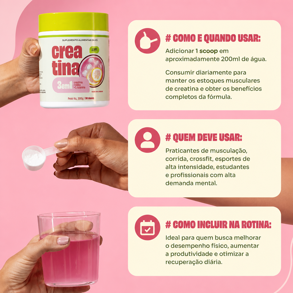 Creatina 3 em 1 com GABA + L-Teanina 300g