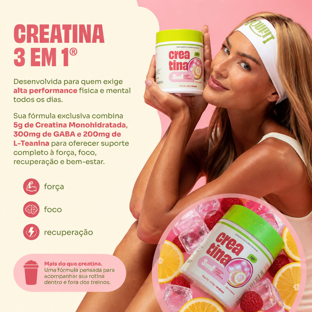 Creatina 3 em 1 com GABA + L-Teanina 300g